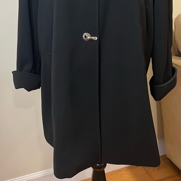London Fog Trenchcoat Jacket Detachable Hood Black Gold Hardware Size Large - Picture 4 of 16